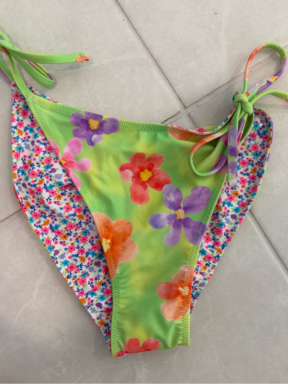Womens Floral Tie-Side Bikini Bottom - Green Multi